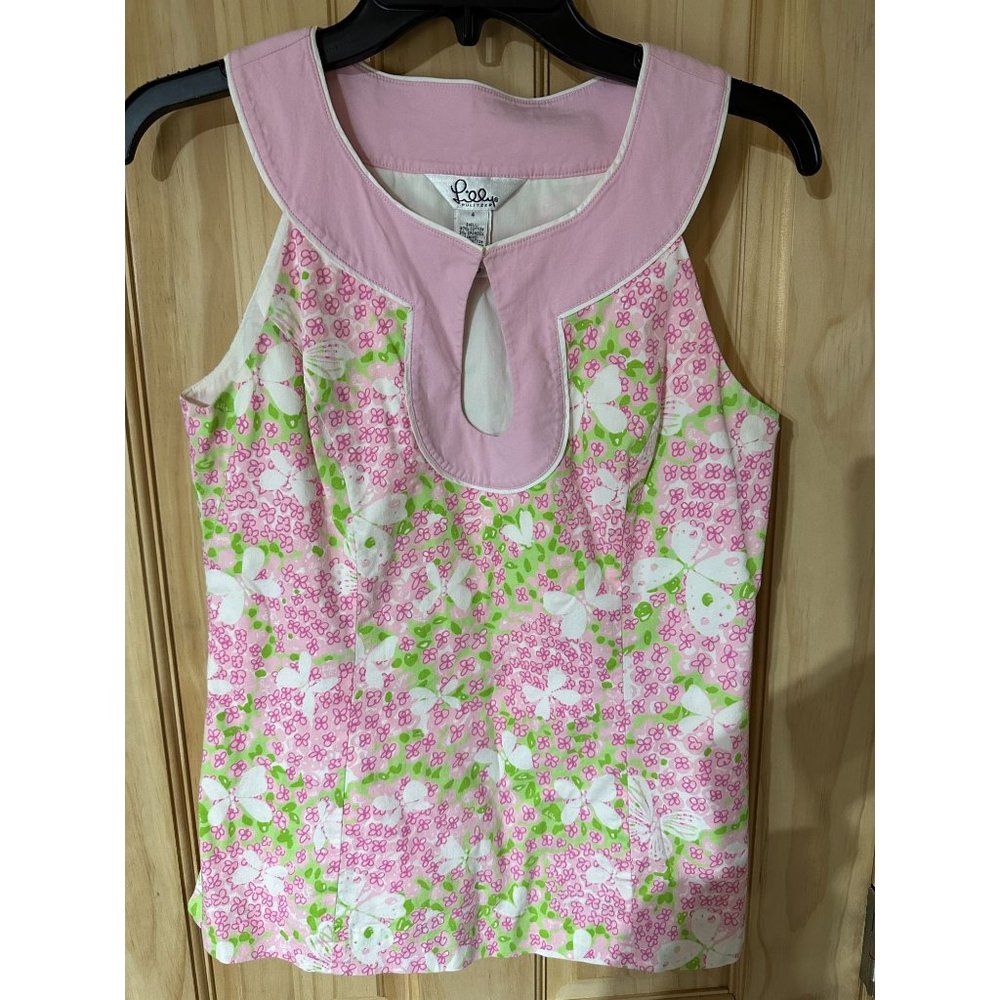 Lilly Pulitzer Womens Cotton Sleeveless Tank Top Shirt Keyhole Notch Size 4